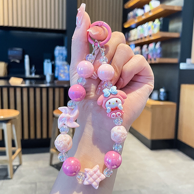 Kawaii Sanrio Beaded Keychain Bracelet Set | Cute Cartoon Character Wrist Keychains for Kids & Girls