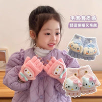 Kawaii Plush Flip-Cover Winter Gloves for Kids – Hello Kitty, Cinnamoroll, Kuromi & My Melody Designs
