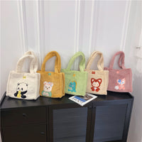 Kawaii Plush Tote Bag – Cute Cartoon Embroidery Shoulder Bag for Girls & Women