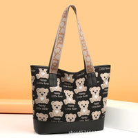 Cute Teddy Bear Tote Bag for Women | Happy Little Bear Cartoon Shoulder Bag | Aesthetic Kawaii Handbag for Girls