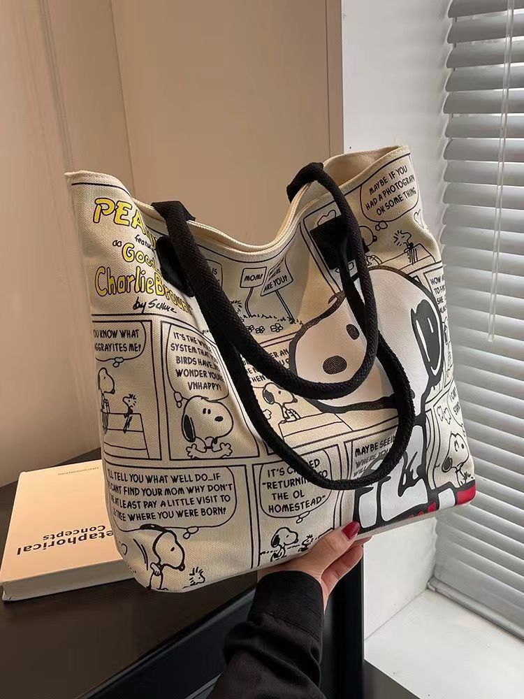 Snoopy Peanuts Canvas Tote Bag for Women & Girls – Cute Cartoon Shoulder Handbag | Reusable Shopping & Daily Carry Bag