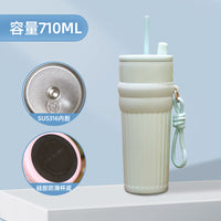 Gradient Frosted Straw Tumbler with Handle Strap – 710 ml Large Capacity Insulated Cup | Leak-Proof Travel Mug for Hot & Cold Drinks