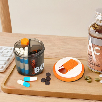 Portable Pill Box with Cutter – Travel Medicine Organizer & Vitamin Storage Container with Keychain Strap