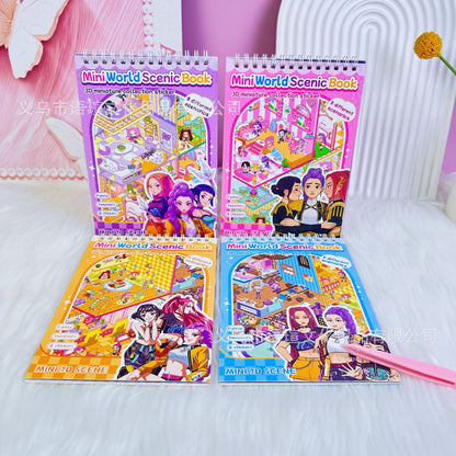 DIY 3D Kawaii Mini House Sticker Book Set of 3 – Creative Scene Building Scrapbook Activity Kit | Cute Room Decoration & Puzzle Craft Book for Kids, Teens & Adults