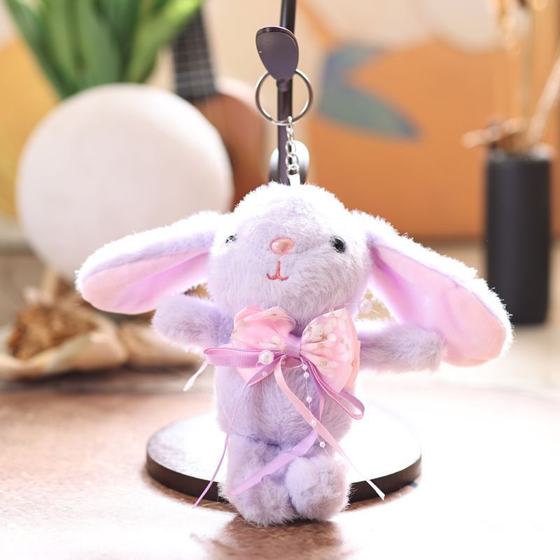 Kawaii Bunny Plush Keychain – Cute Rabbit Soft Toy Key Ring with Bow | Pastel Aesthetic Bag Charm for Girls, Kids & Couples