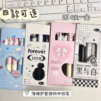 Kawaii Bow-Themed Gel Pen Set (Pack of 4) | Cute Aesthetic Black Ink Pens for School, Office & Journaling