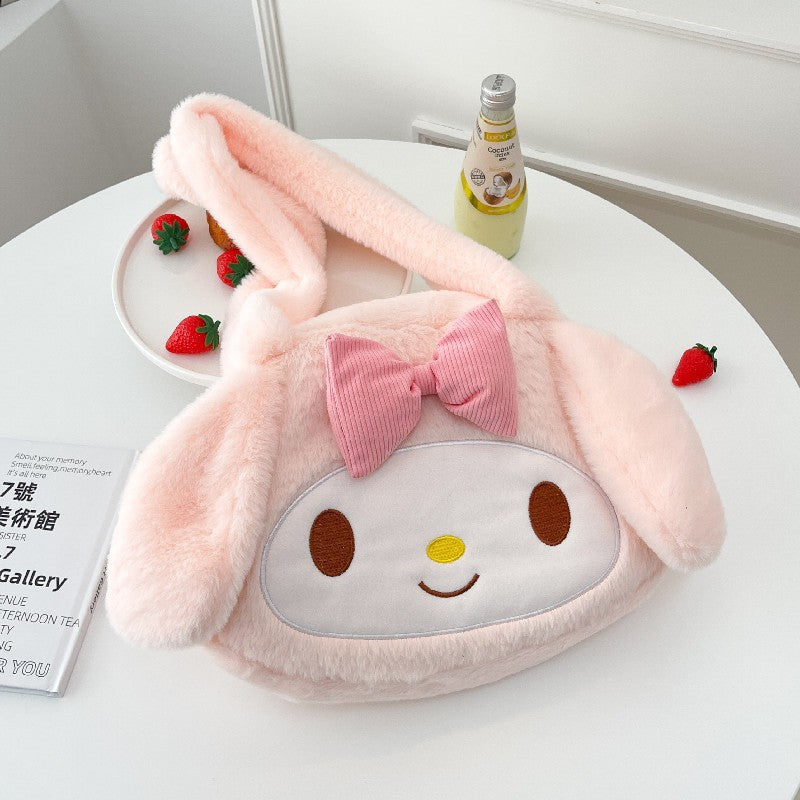 Kawaii Sanrio Plush Shoulder Bag – My Melody, Kuromi & Cinnamoroll Soft Furry Handbag