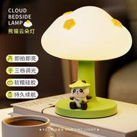 Kawaii Mushroom Table Lamp with Cute Panda Figurine – LED Night Light for Bedroom & Study