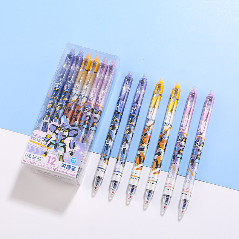 Kawaii 0.5mm Erasable Gel Pen Set (12 PCS) – Cute Cartoon Blue Ink Pens for School, Office & Journaling