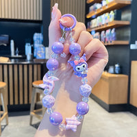 Kawaii Sanrio Beaded Keychain Bracelet Set | Cute Cartoon Character Wrist Keychains for Kids & Girls