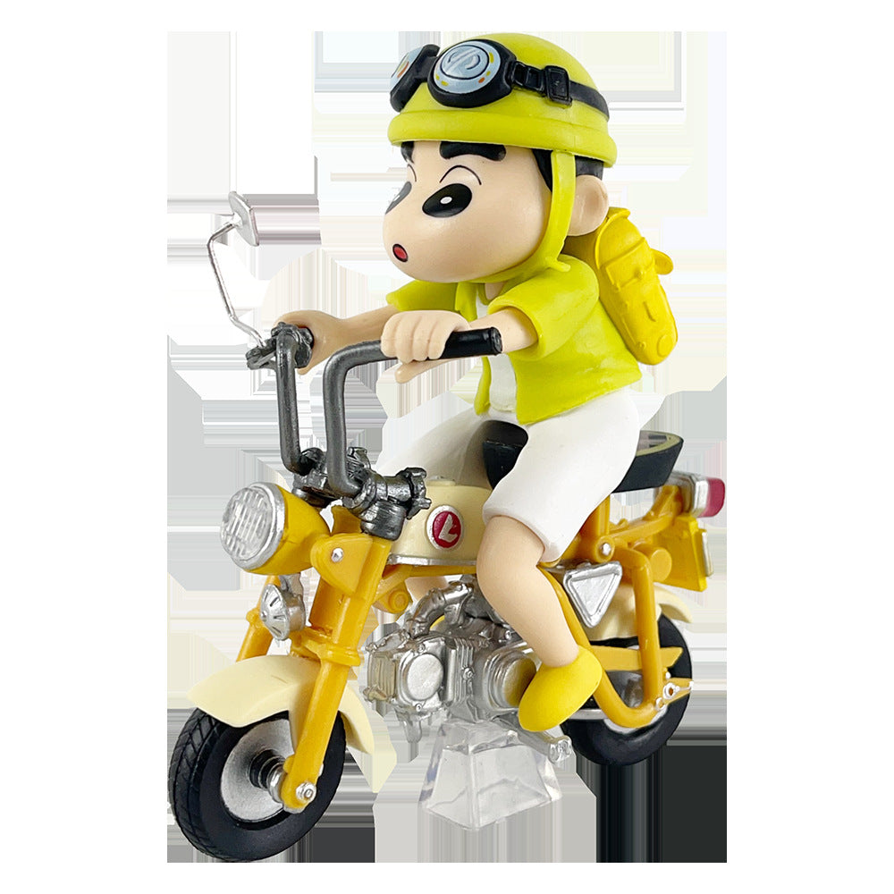 Shinchan Motorcycle Action Figure Toy | Crayon Shin-chan Riding Bike Collectible Figurine | Cute Anime Cartoon Showpiece Gift
