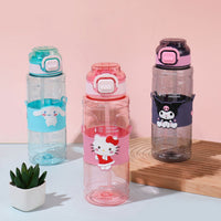 Kawaii Character Water Bottle With Belt Strap – 1 Litre Leakproof Tritan Straw Bottle (Hello Kitty / Cinnamoroll / Lotso / Kuromi)