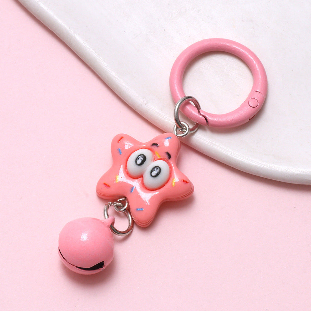 Kawaii SpongeBob & Patrick Keychain Set (3PCS) – Cute Cartoon Bag Charms with Jingle Bells for Kids & Girls