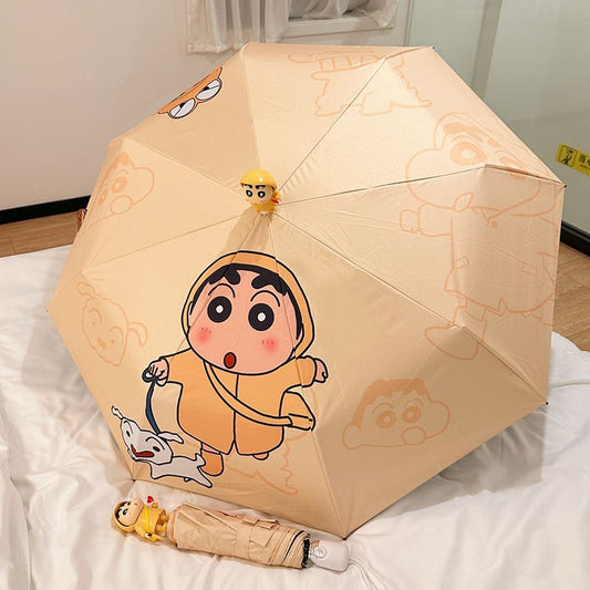 Shinchan Cartoon Automatic Umbrella – Cute Foldable Kids & Women Umbrella | Windproof Waterproof Travel Umbrella | Kawaii Shinchan Rain Umbrella