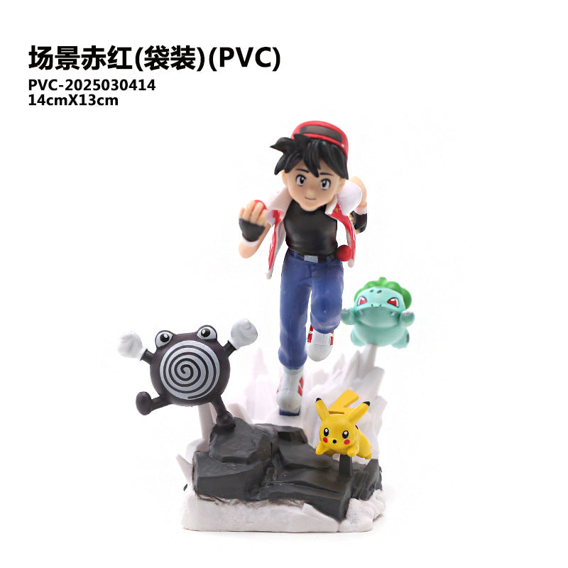 Pokemon Ash Ketchum Action Figure with Pikachu, Bulbasaur & Poliwag – Anime PVC Collectible Statue | Kawaii Pokemon Figurine | Desk Decor Toy Gift