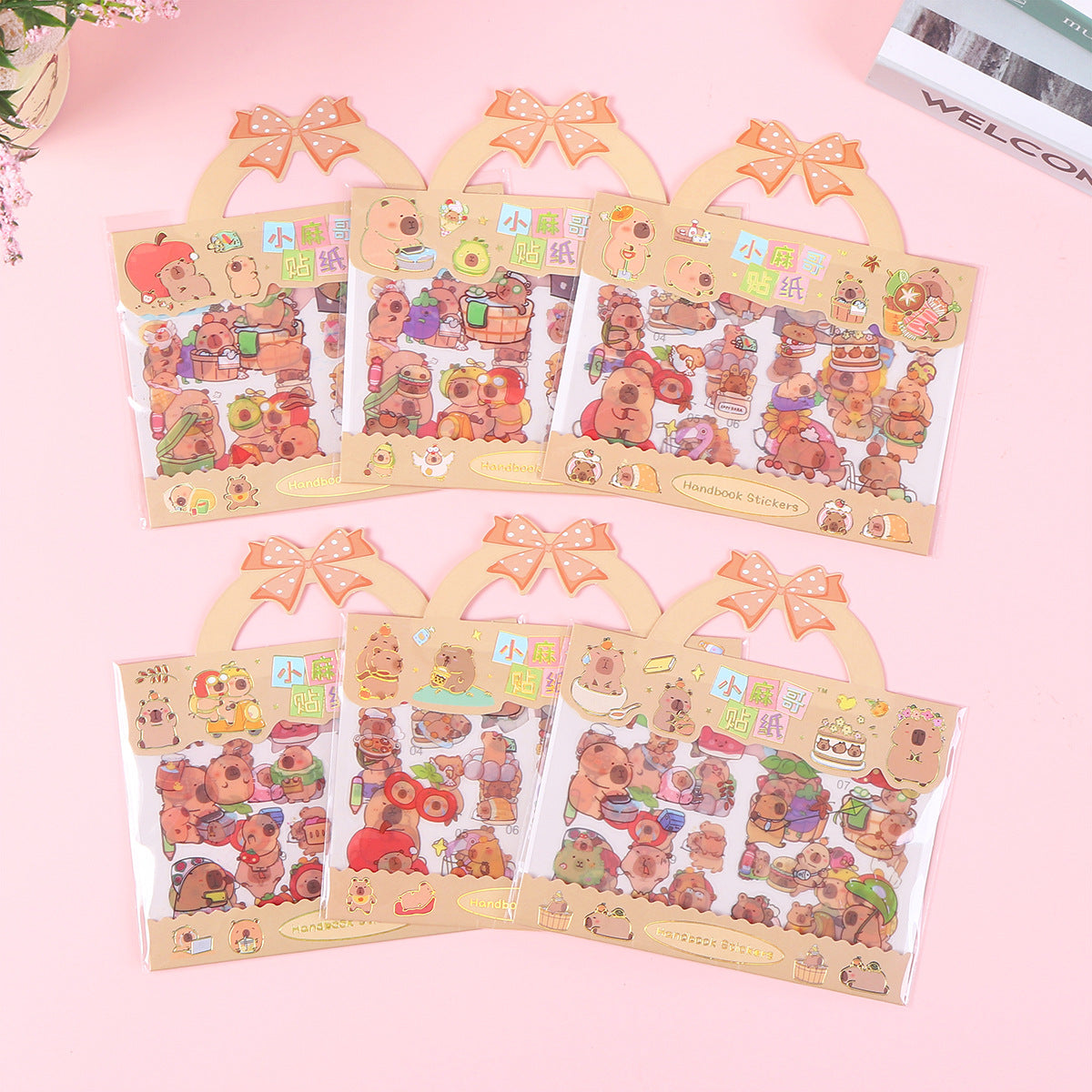 Kawaii Capybara Handbook Stickers – Cute Cartoon Scrapbook & Journal Sticker Pack (Pack of 6)