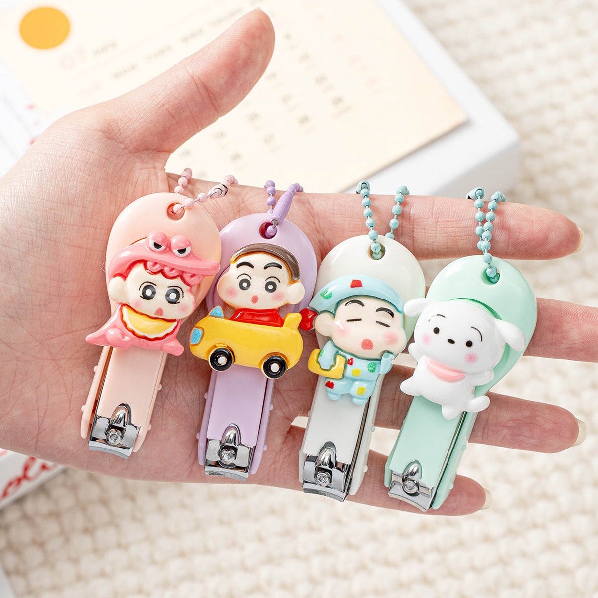 Shinchan Cute Cartoon Nail Clipper Set of 4 with Keychain | Kawaii Shinchan Mini Nail Cutter Set | Portable Travel Nail Clippers for Kids & Adults