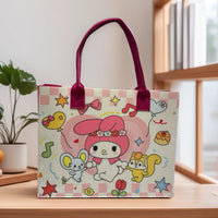 Sanrio Kawaii Canvas Tote Bag Set – My Melody, Kuromi, Cinnamoroll & Pompompurin Handbags | Cute Japanese Aesthetic Shopping Bags for Girls