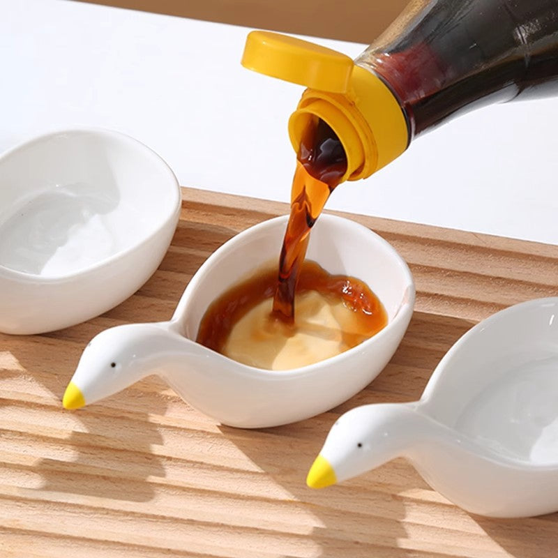 Cute Swan Shaped Sauce Bowl Set (set of 4) | Ceramic Condiment Dish for Dips, Salad Dressing, Soy Sauce, Ketchup & Snacks | Kawaii Kitchen Tableware