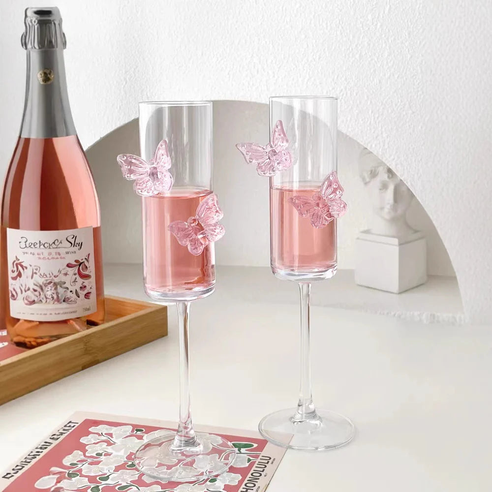 Pink Butterfly Glass  – Cute Decorative Drink Markers for Champagne, Wine & Party Glasses