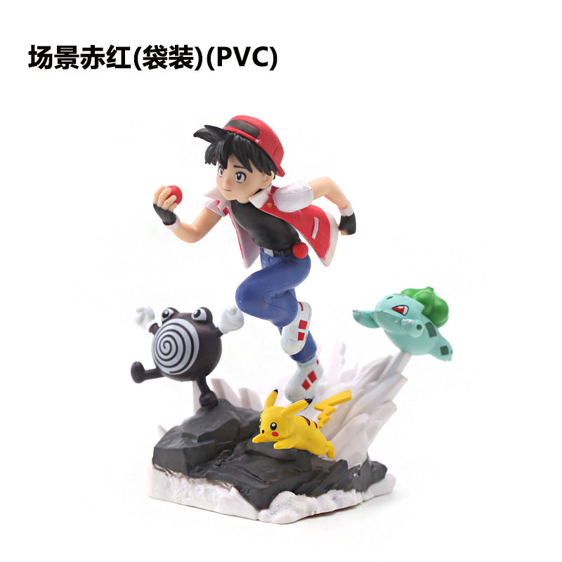 Pokemon Ash Ketchum Action Figure with Pikachu, Bulbasaur & Poliwag – Anime PVC Collectible Statue | Kawaii Pokemon Figurine | Desk Decor Toy Gift