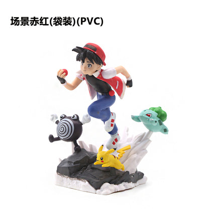Pokemon Ash Ketchum Action Figure with Pikachu, Bulbasaur & Poliwag – Anime PVC Collectible Statue | Kawaii Pokemon Figurine | Desk Decor Toy Gift