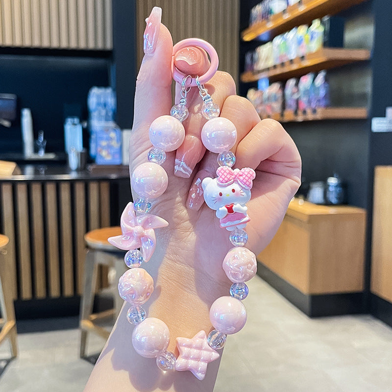 Kawaii Sanrio Beaded Keychain Bracelet Set | Cute Cartoon Character Wrist Keychains for Kids & Girls