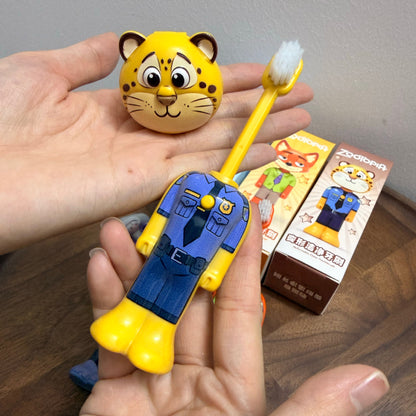 Zootopia Cartoon Kids Toothbrush with Retractable Cover | Judy Hopps, Nick Wilde & Clawhauser Character Soft Bristle Toothbrush for Kids | Portable Travel Toothbrush (1 Pc)