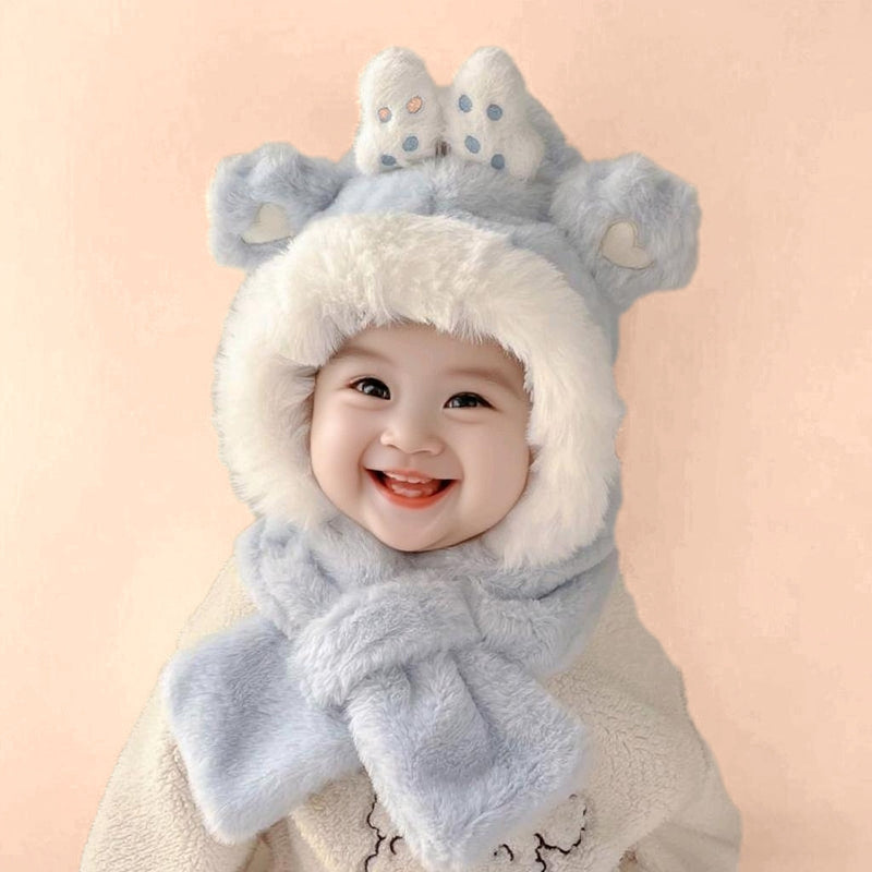 Kawaii Baby Winter Hooded Scarf – Ultra Soft Animal Ear Kids Cap with Neck Warmer
