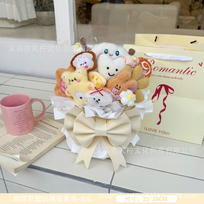 Kawaii Plush Bouquet Gift Box – Cute Stuffed Toy Flower Arrangement in Transparent Round Box | Aesthetic Soft Toy Hamper for Birthday, Anniversary, Valentine & Baby Shower