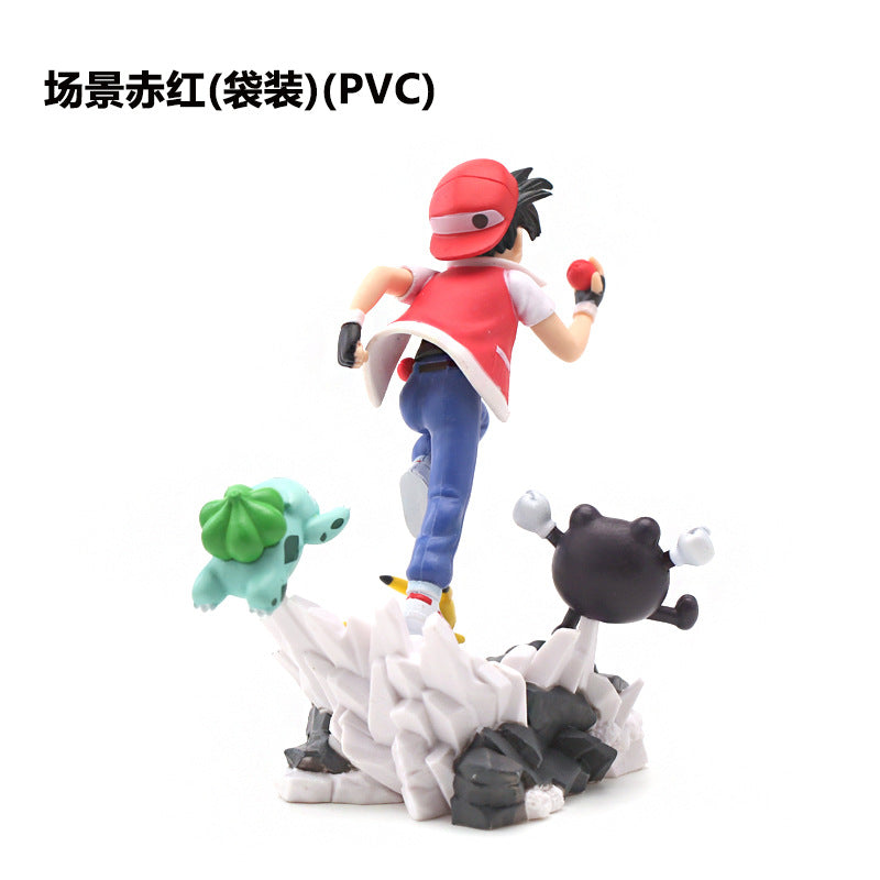 Pokemon Ash Ketchum Action Figure with Pikachu, Bulbasaur & Poliwag – Anime PVC Collectible Statue | Kawaii Pokemon Figurine | Desk Decor Toy Gift