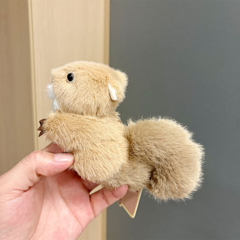 Kawaii Plush Squirrel Keychain | Cute Fluffy Animal Bag Charm & Key Holder (Random Color)