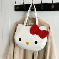 Hello Kitty Face Tote Bag with Detachable Hello Kitty Charm – Kawaii Girls Shoulder Bag, Cute Cartoon Handbag for Daily Use