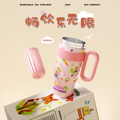 Zootopia Cute Character Sipper Water Bottle 800ml – Judy Hopps & Nick Wilde Kids Straw Bottle with Handle | BPA-Free Cartoon Water Bottle