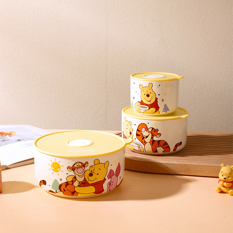 Winnie the Pooh 3-Piece Food Storage Container Set with Lids | Cartoon Lunch Box | Microwave Safe Snack & Kitchen Storage Bowls