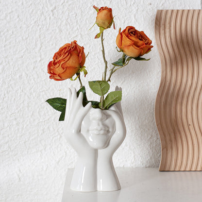 Modern Abstract Face Hand Holder Vase | Multipurpose Ceramic Organizer for Makeup Brushes, Cutlery & Home Décor