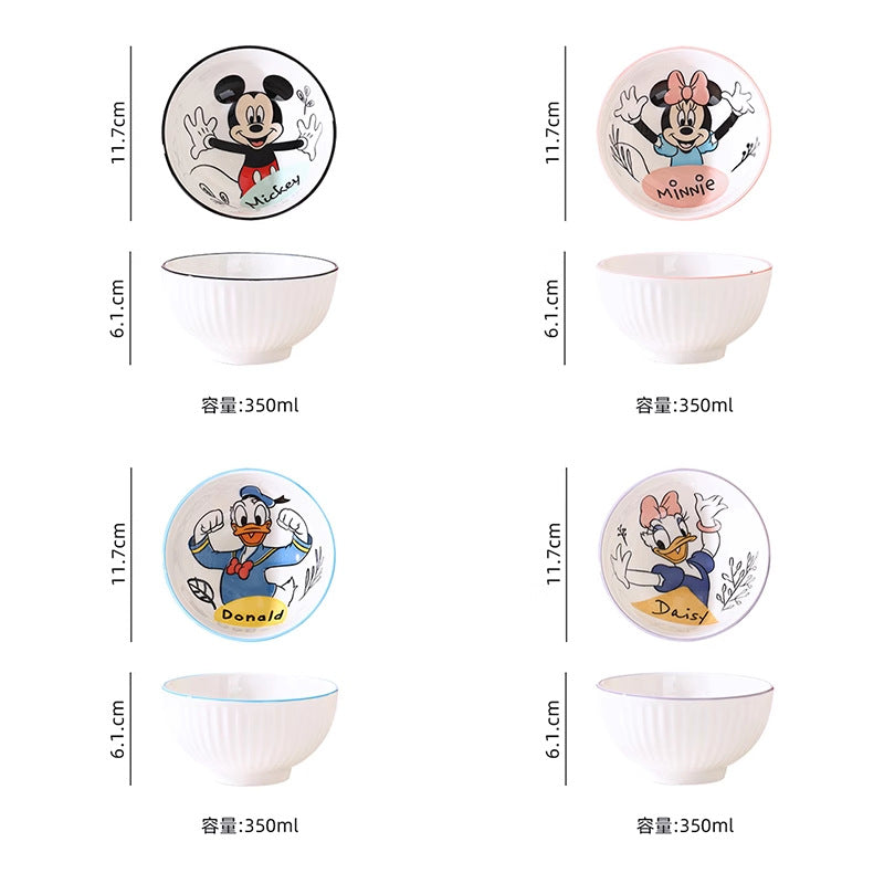 Disney Cartoon Ceramic Bowls  (Mickey, Minnie, Donald, Daisy) (set of 2) with Proper Gift Box– Premium Kids Breakfast & Snack Bowl Collection