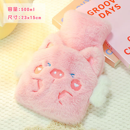 Cute Kawaii Plush Hot Water Bottle 500ml – Soft Cartoon Animal Warm Water Bag for Winter, Pain Relief & Cozy Comfort
