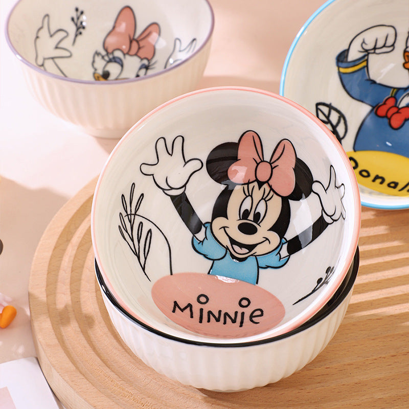 Disney Cartoon Ceramic Bowls  (Mickey, Minnie, Donald, Daisy) (set of 2) with Proper Gift Box– Premium Kids Breakfast & Snack Bowl Collection