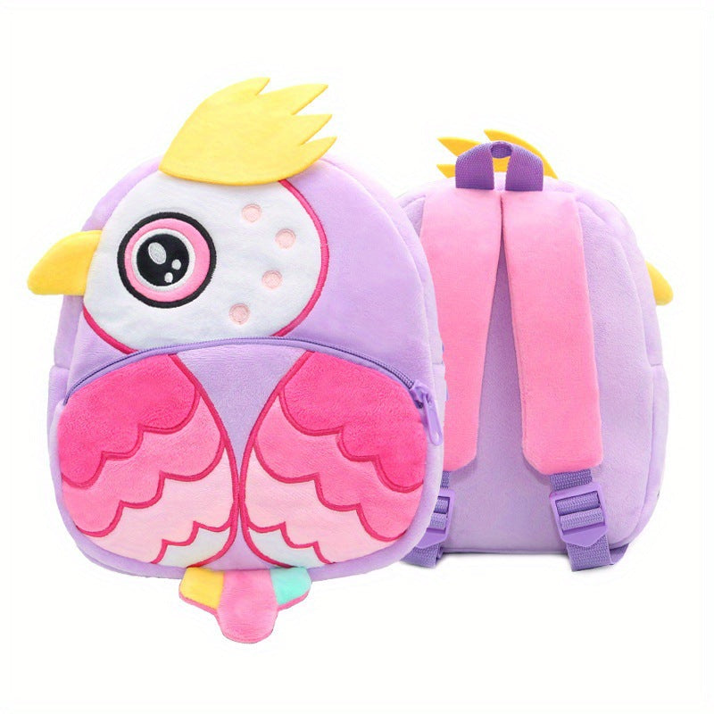 Kawaii Cat & Bird Plush Backpack for Girls – Lightweight Toddler School Bag
