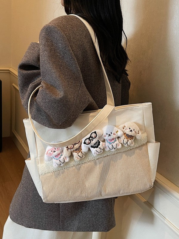 Kawaii Puppy Plush Tote Bag for Girls – Cute Korean Style Shoulder Handbag | Soft Aesthetic Cartoon Dog Shopper Bag