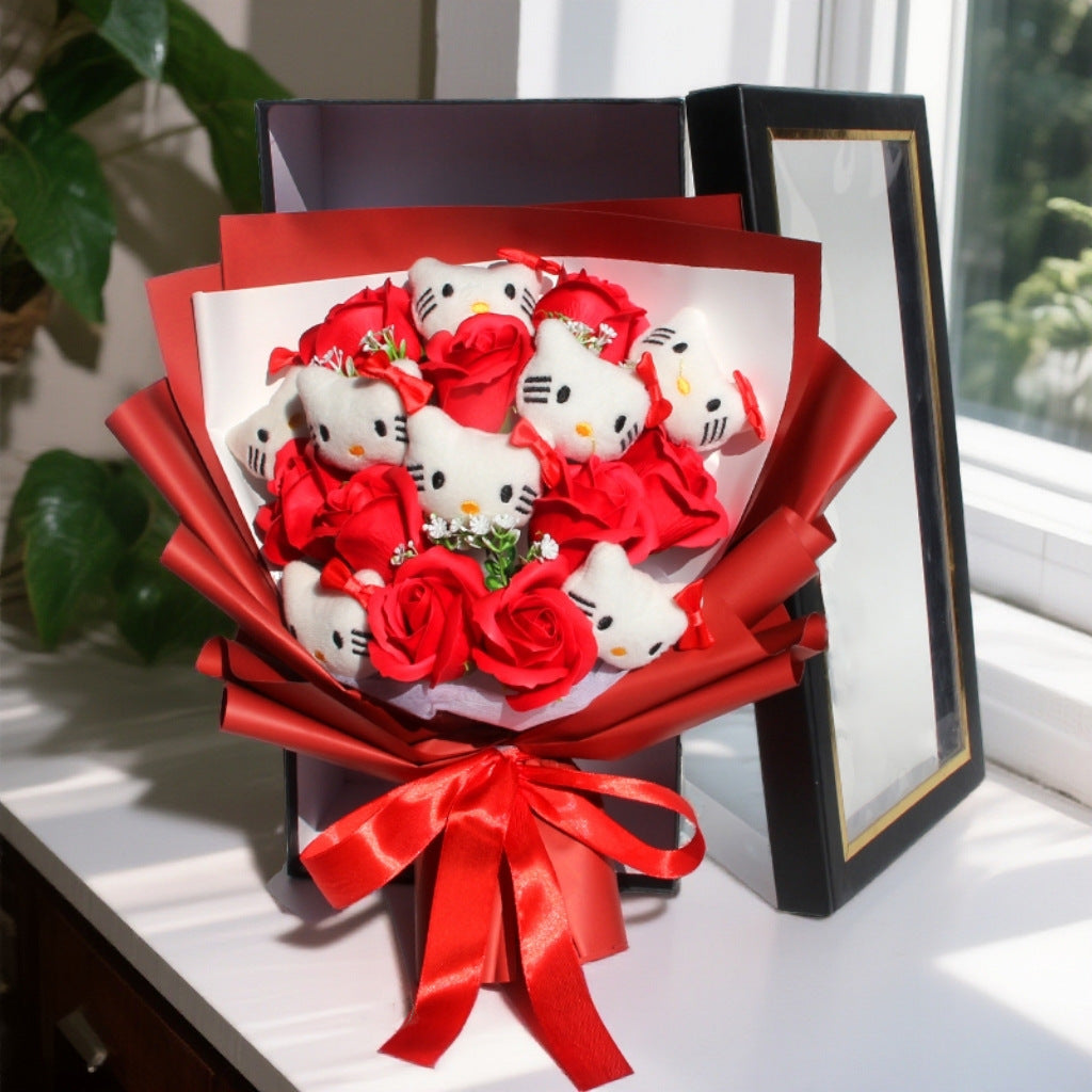 Hello Kitty Plush Bouquet Gift Box – Kawaii Sanrio Cute Flower Bouquet with Gift Box | Romantic Birthday & Valentine Gift