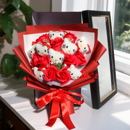 Hello Kitty Plush Bouquet Gift Box – Kawaii Sanrio Cute Flower Bouquet with Gift Box | Romantic Birthday & Valentine Gift