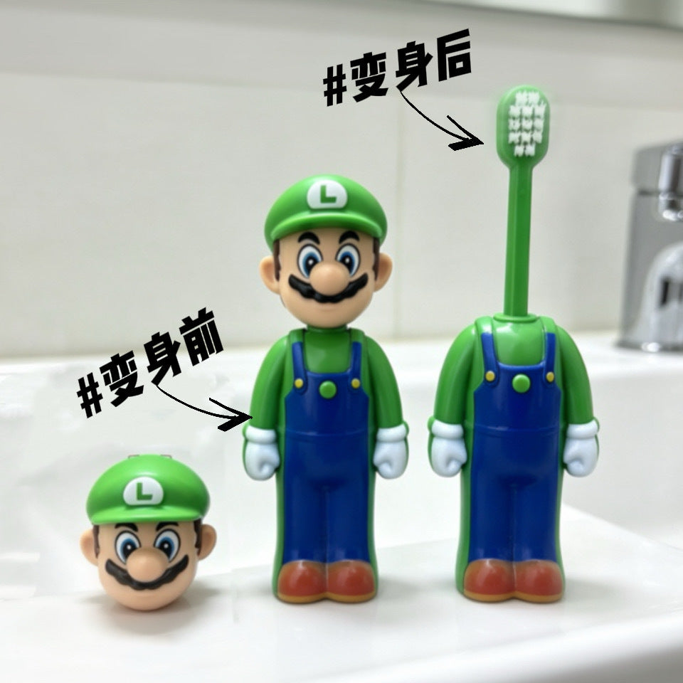 Super Mario Kids Pop-Up Toothbrush with Protective Cap | Portable Cartoon Manual Toothbrush for Boys & Girls | Soft Bristle Travel Toothbrush for Children