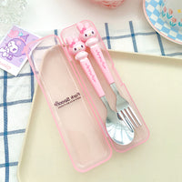 Sanrio Character Fork & Spoon Set with Case – Cute Travel Cutlery for Kids & Adults