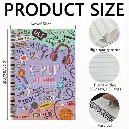 K-Pop Journal Spiral Notebook – 100 Pages Cute Korean Idol Diary | BTS, Blackpink Inspired Fan Notebook | A5 Aesthetic Kpop Stationery for Students & Fans