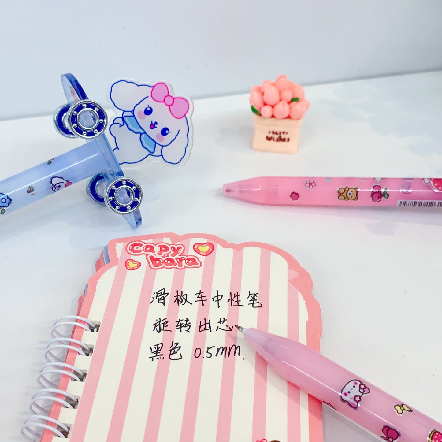 Pack of 4 Cute Cartoon Skateboard Gel Pens | Kawaii Character Black Ink Pens | 0.5mm Smooth Writing Pen | Aesthetic Stationery for Kids, School, Office & Gifts