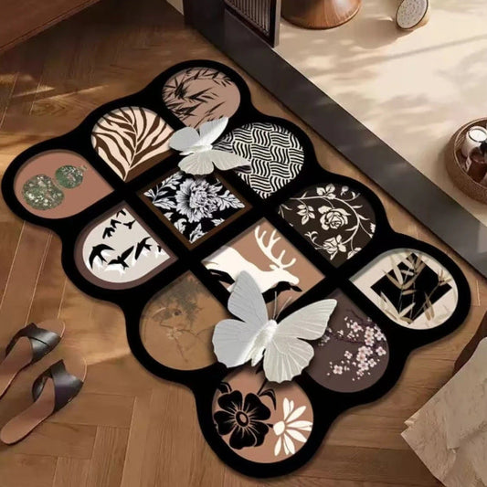 Modern Abstract Butterfly Floral Door Mat | Luxury Anti-Slip Entrance Rug | Decorative Living Room, Bedroom & Entryway Floor Mat