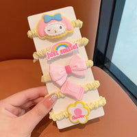 Cute Kawaii Cartoon Hair Accessories Set for Girls – Soft Elastic Hair Ties, Bow & Flower Ponytail Bands