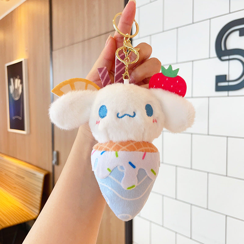 Kawaii Ice Cream Plush Keychain Set – My Melody, Cinnamoroll & Kuromi | Cute Sanrio-Inspired Soft Keychains